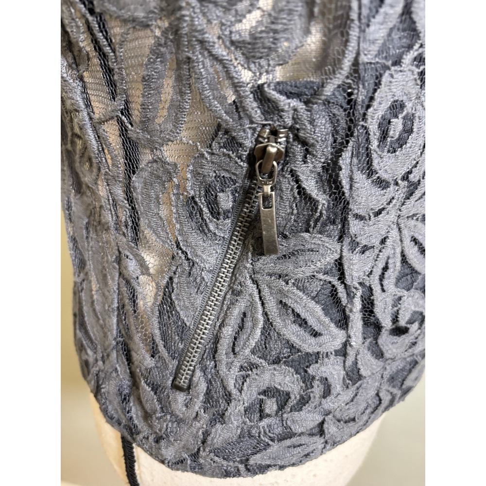 INC International Concepts Small Gray Lace Moto Vest Romantic Edgy Biker Chic - Picture 6 of 9